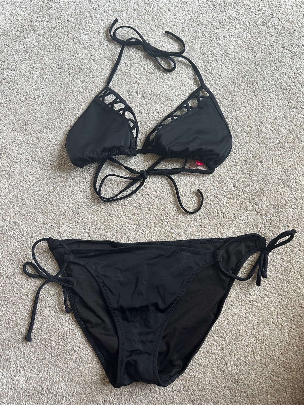 Victoria's Secret Black Lattice Triangle Tie-Side Bikini